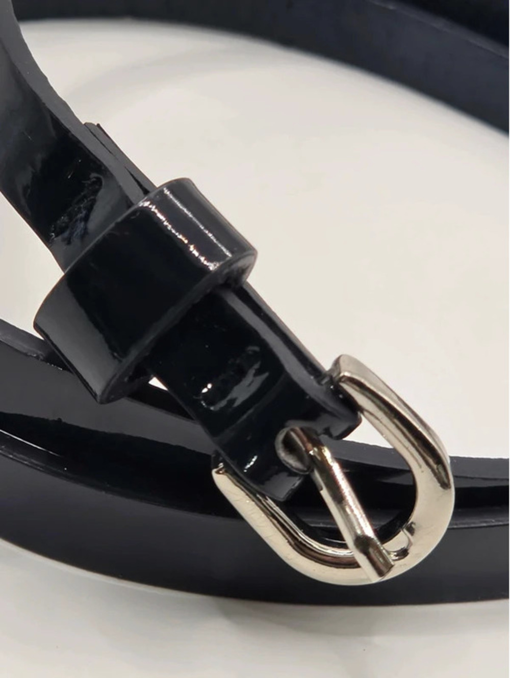 Skinny Navy Glossy Belt with Silver Buckle